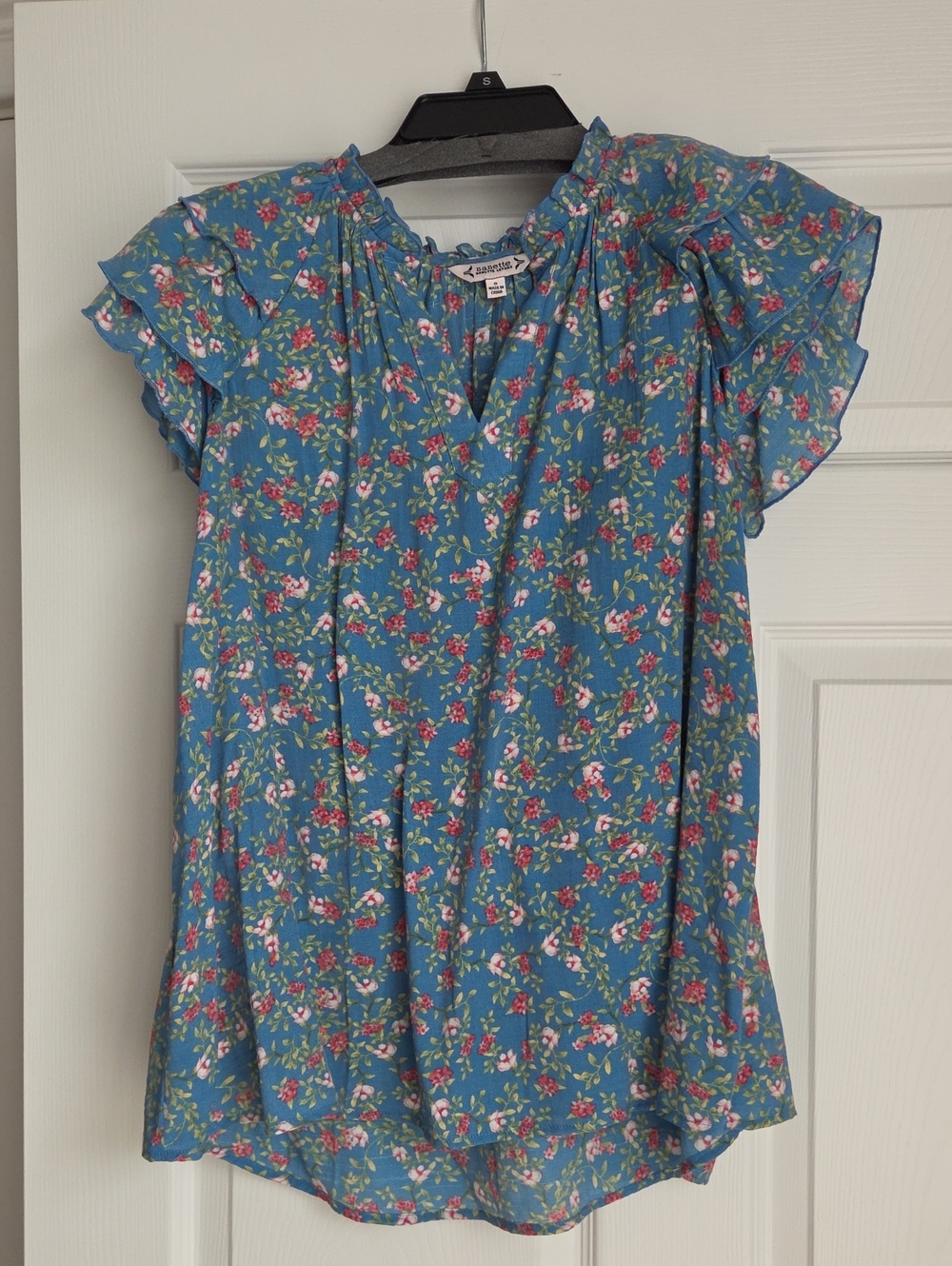 Sanctuary Teal Blue Floral Flutter Sleeve Blouse